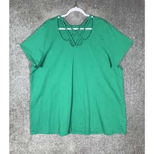 Roamans‎ Short Sleeve Criss Cross Tunic Top Womens Size 3X Green Cotton